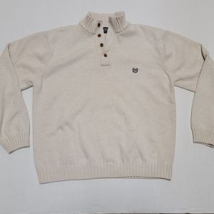 Chaps Henley Mock Neck Knit Mens Bone White Pullover Sweater XL 100% Cot…